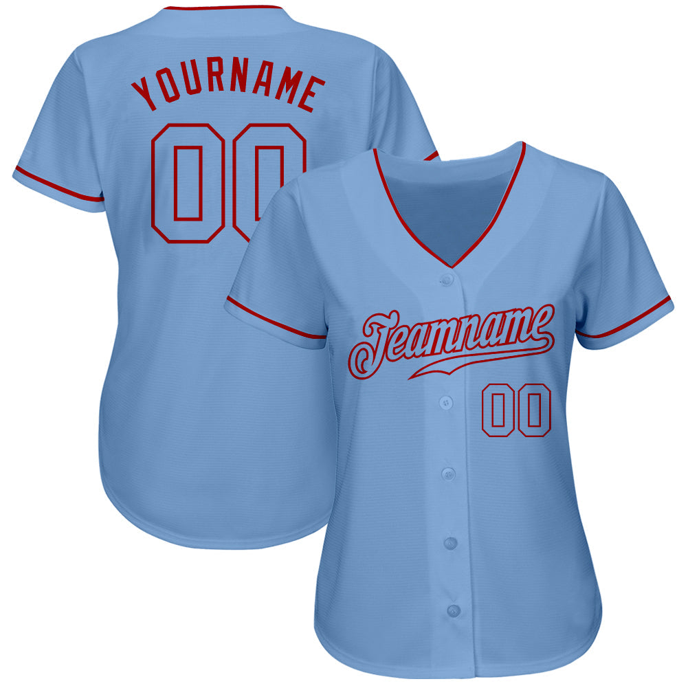 Custom Light Blue Light Blue-Red Authentic Baseball Jersey view 2
