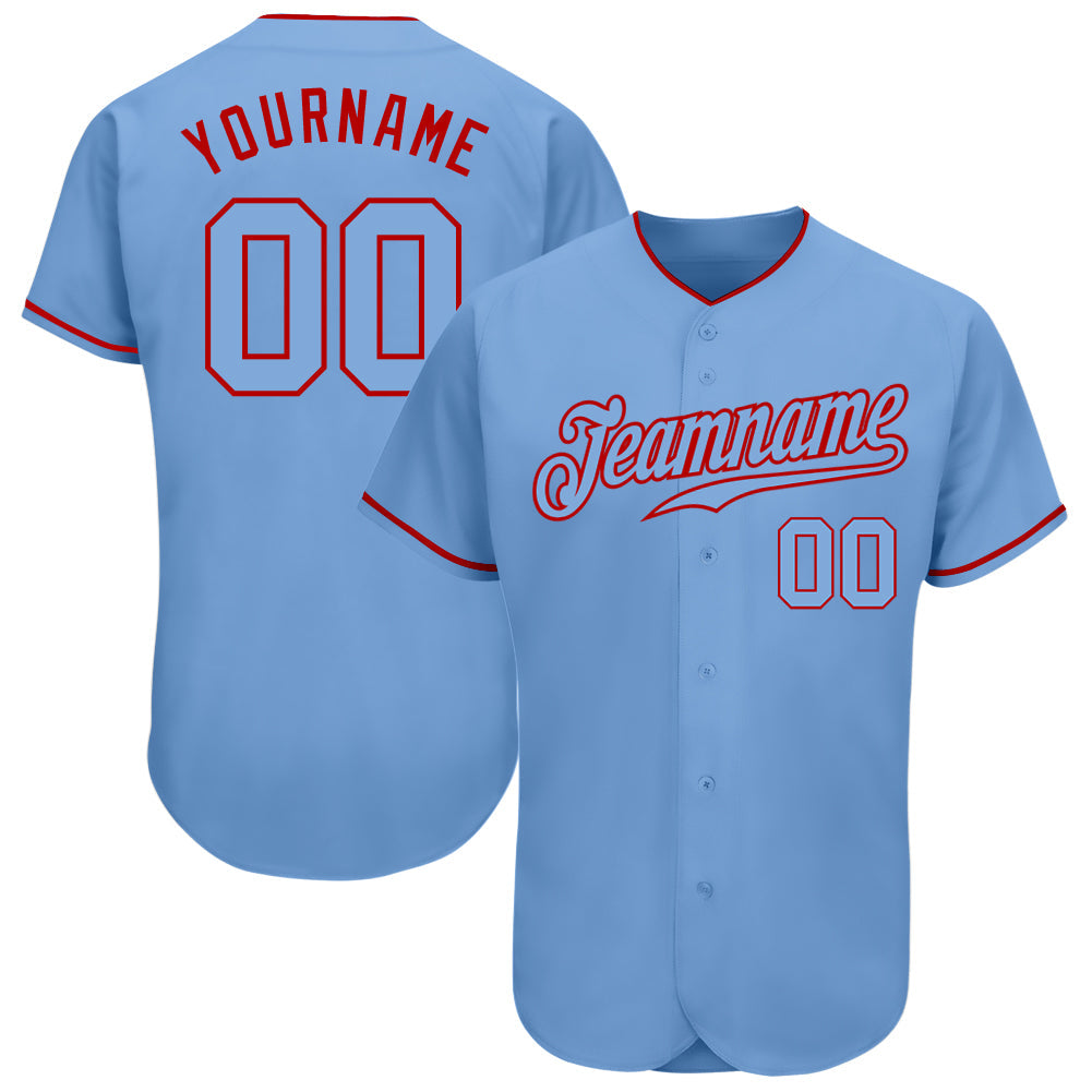 Custom Light Blue Light Blue-Red Authentic Baseball Jersey - Main View