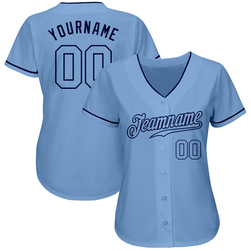 Custom Light Blue Light Blue-Navy Authentic Baseball Jersey view 2