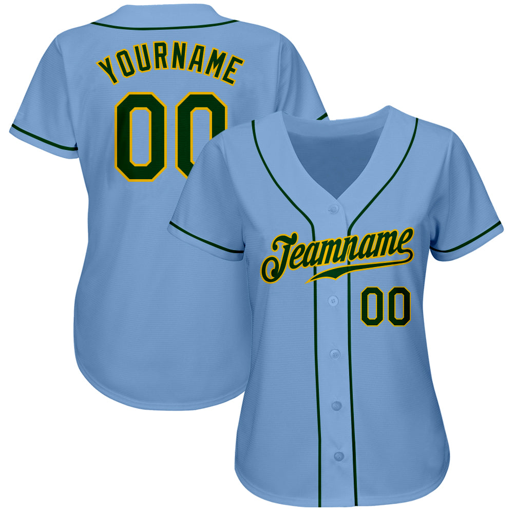 Custom Light Blue Green-Gold Authentic Baseball Jersey view 2