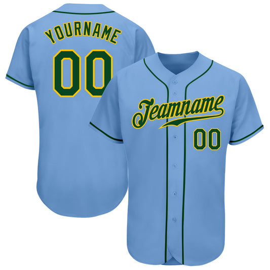 Custom Light Blue Green-Gold Authentic Baseball Jersey - Main View