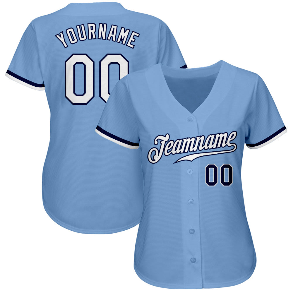 Custom Light Blue White-Navy Authentic Baseball Jersey view 2