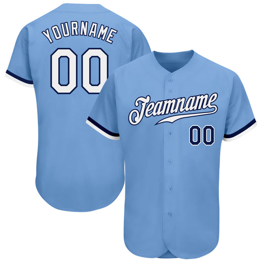 Custom Light Blue White-Navy Authentic Baseball Jersey - Main View