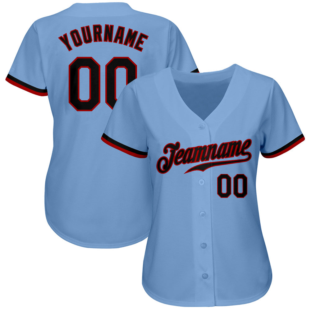 Custom Light Blue Black-Red Authentic Baseball Jersey view 2