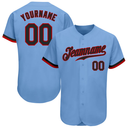 Custom Light Blue Black-Red Authentic Baseball Jersey - Main View