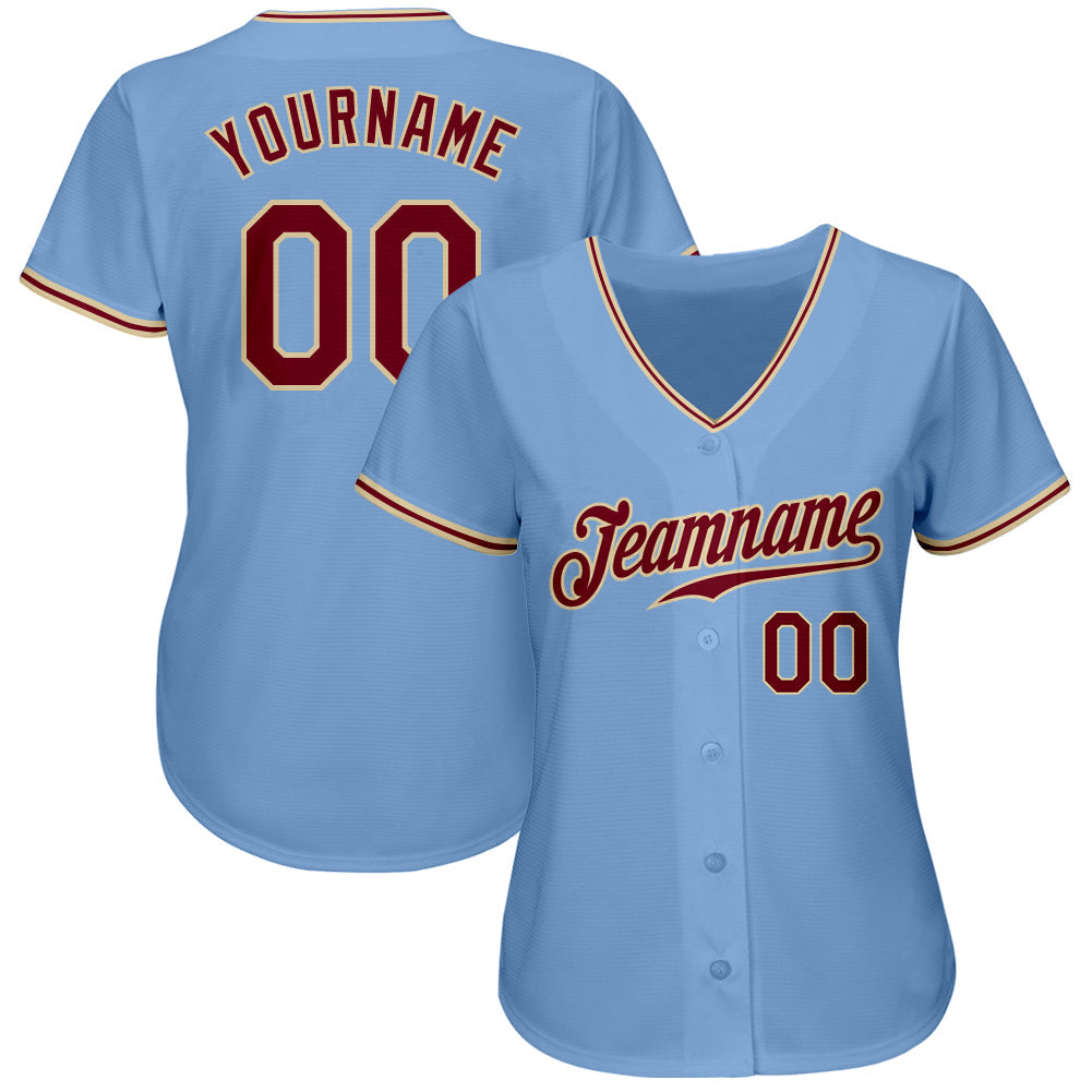 Custom Light Blue Crimson-City Cream Authentic Baseball Jersey view 2