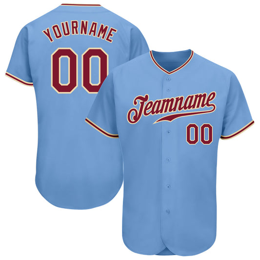 Custom Light Blue Crimson-City Cream Authentic Baseball Jersey - Main View