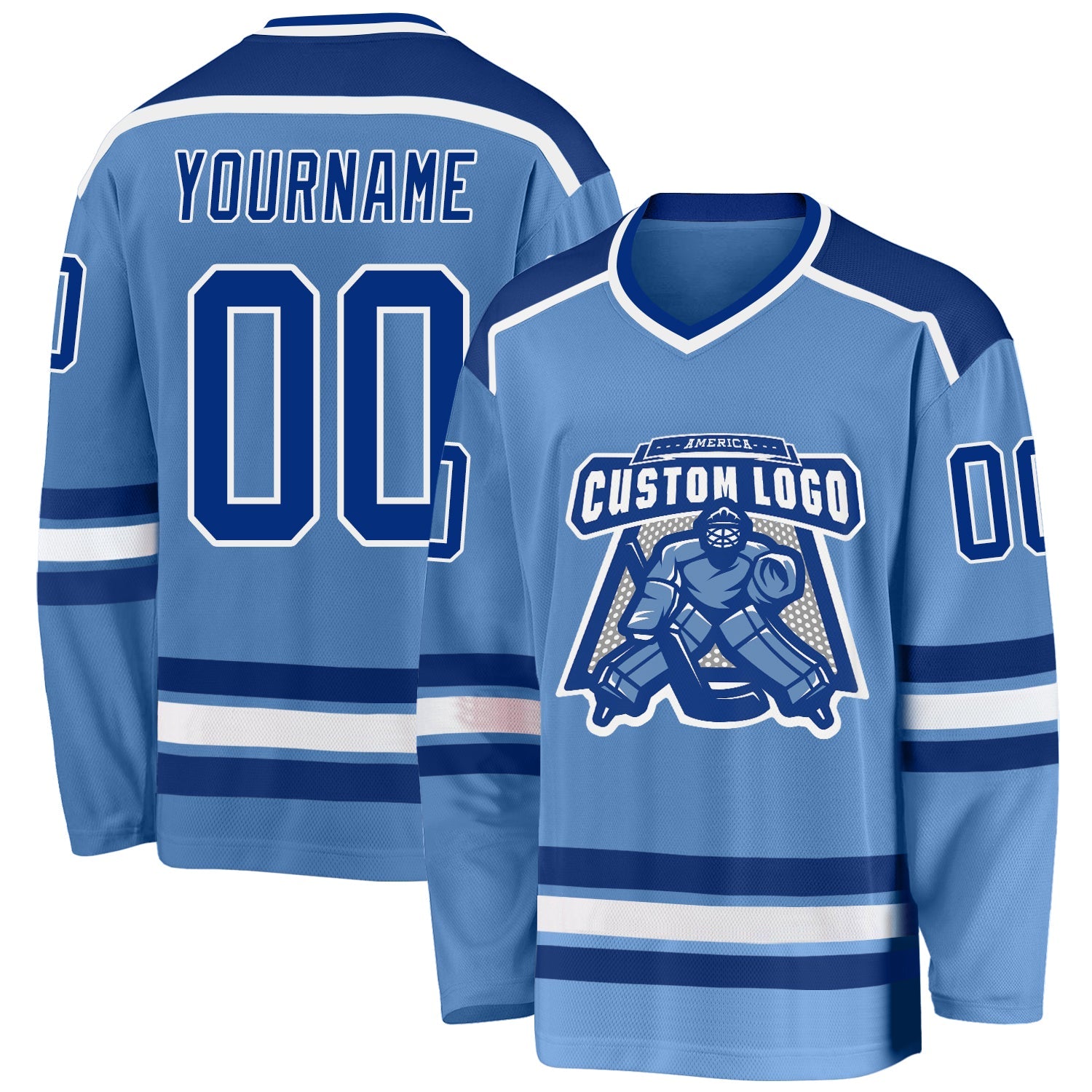 Custom Light Blue Royal-White Hockey Jersey - Main View