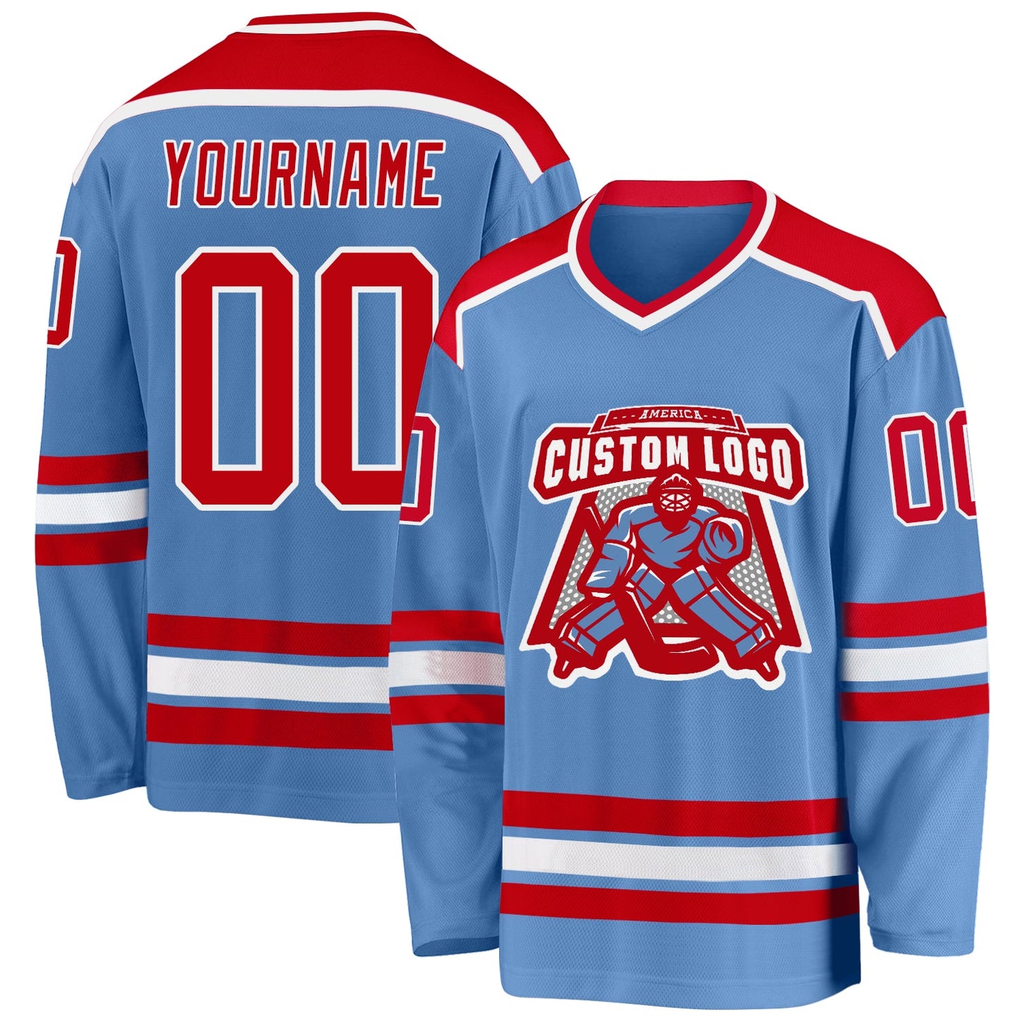 Custom Light Blue Red-White Hockey Jersey - Main View