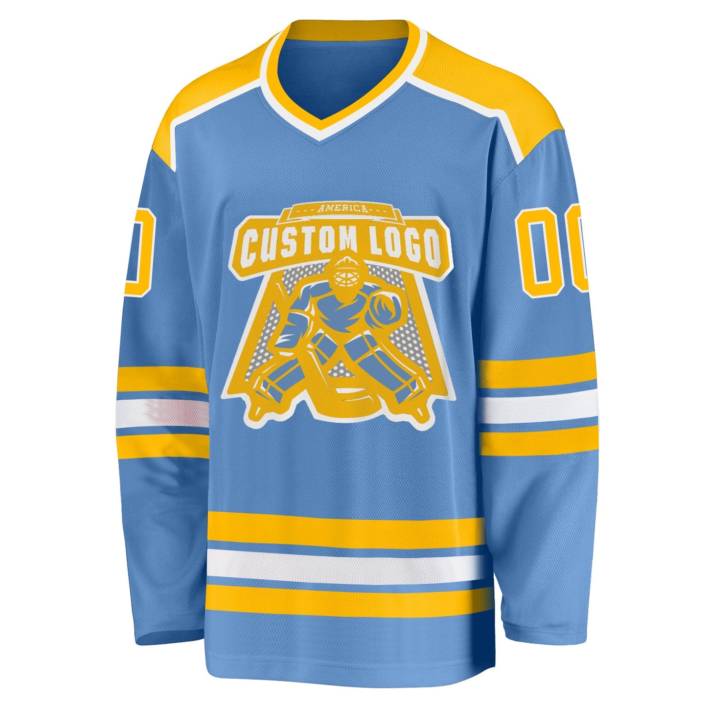 Custom Light Blue Gold-White Hockey Jersey view 2