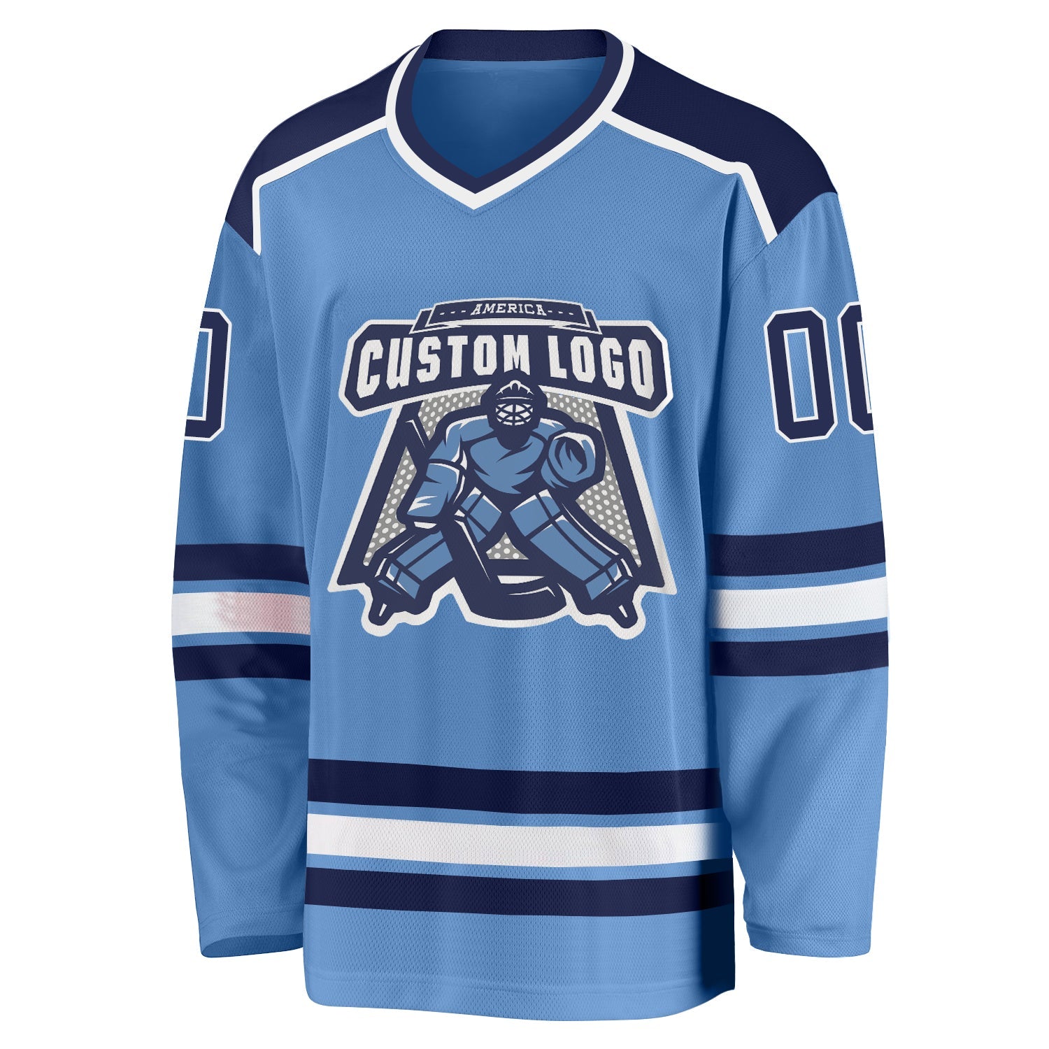 Custom Light Blue Navy-White Hockey Jersey view 2