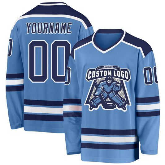 Custom Light Blue Navy-White Hockey Jersey - Main View