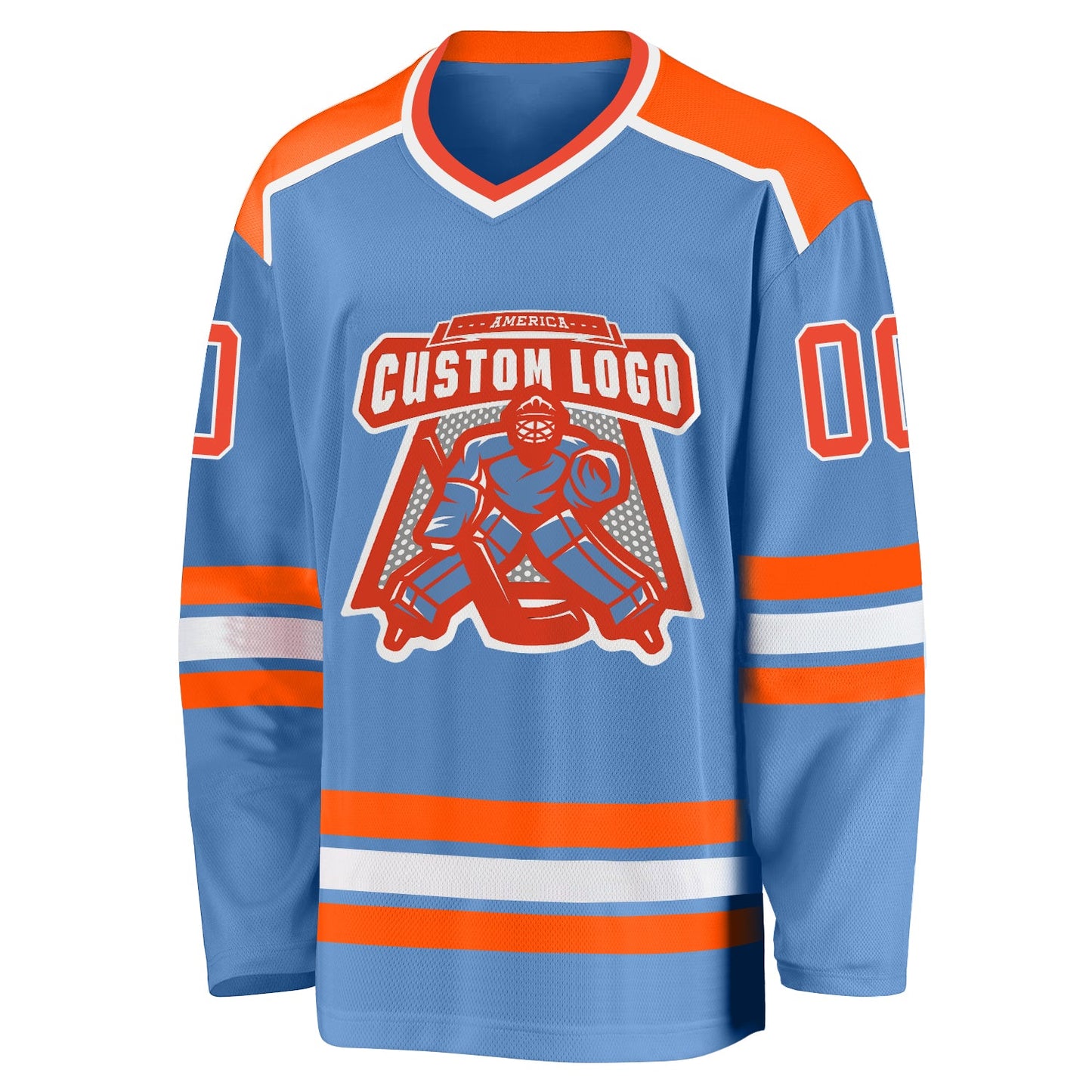 Custom Light Blue Orange-White Hockey Jersey view 2