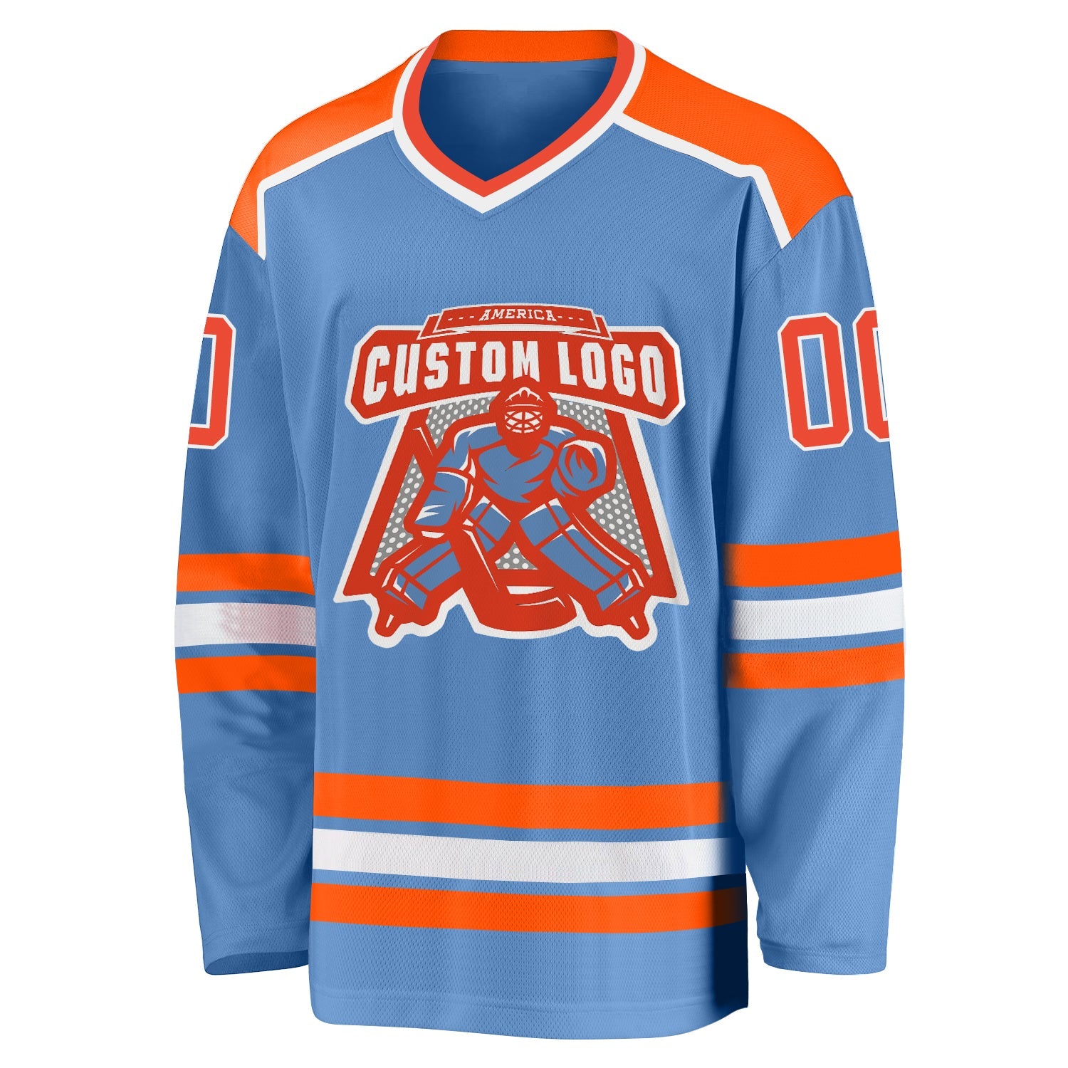 Custom Light Blue Orange-White Hockey Jersey view 2