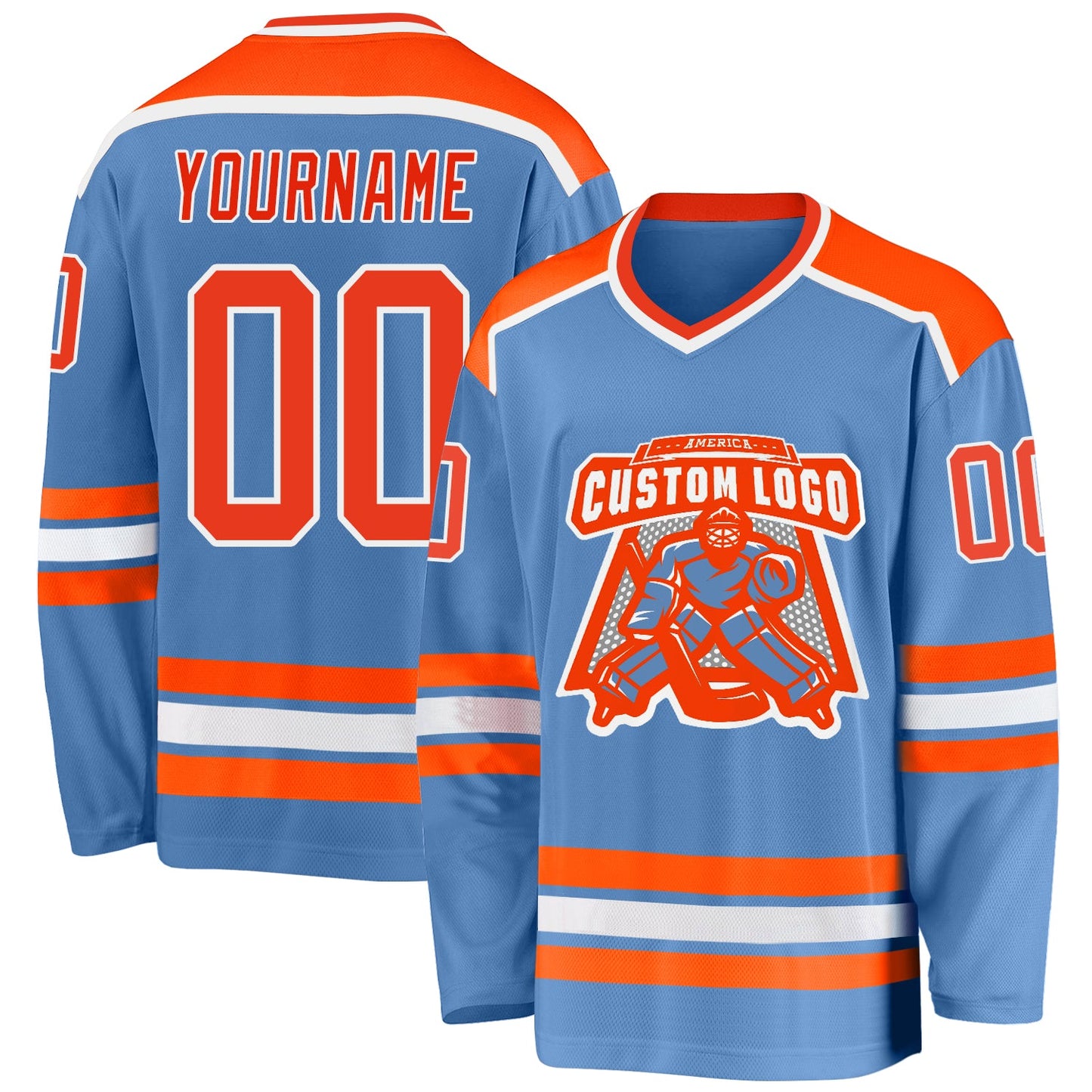 Custom Light Blue Orange-White Hockey Jersey - Main View
