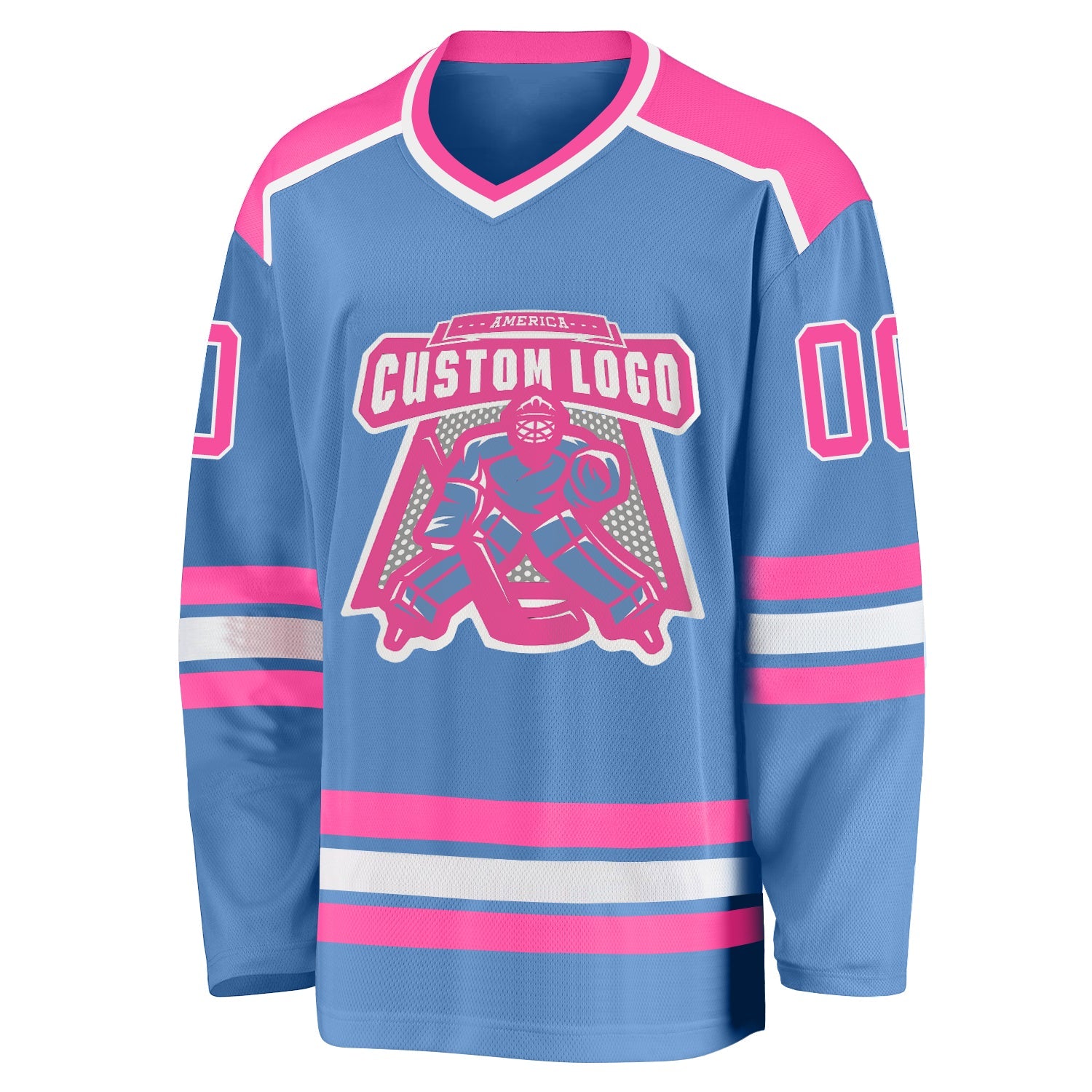 Custom Light Blue Pink-White Hockey Jersey view 2