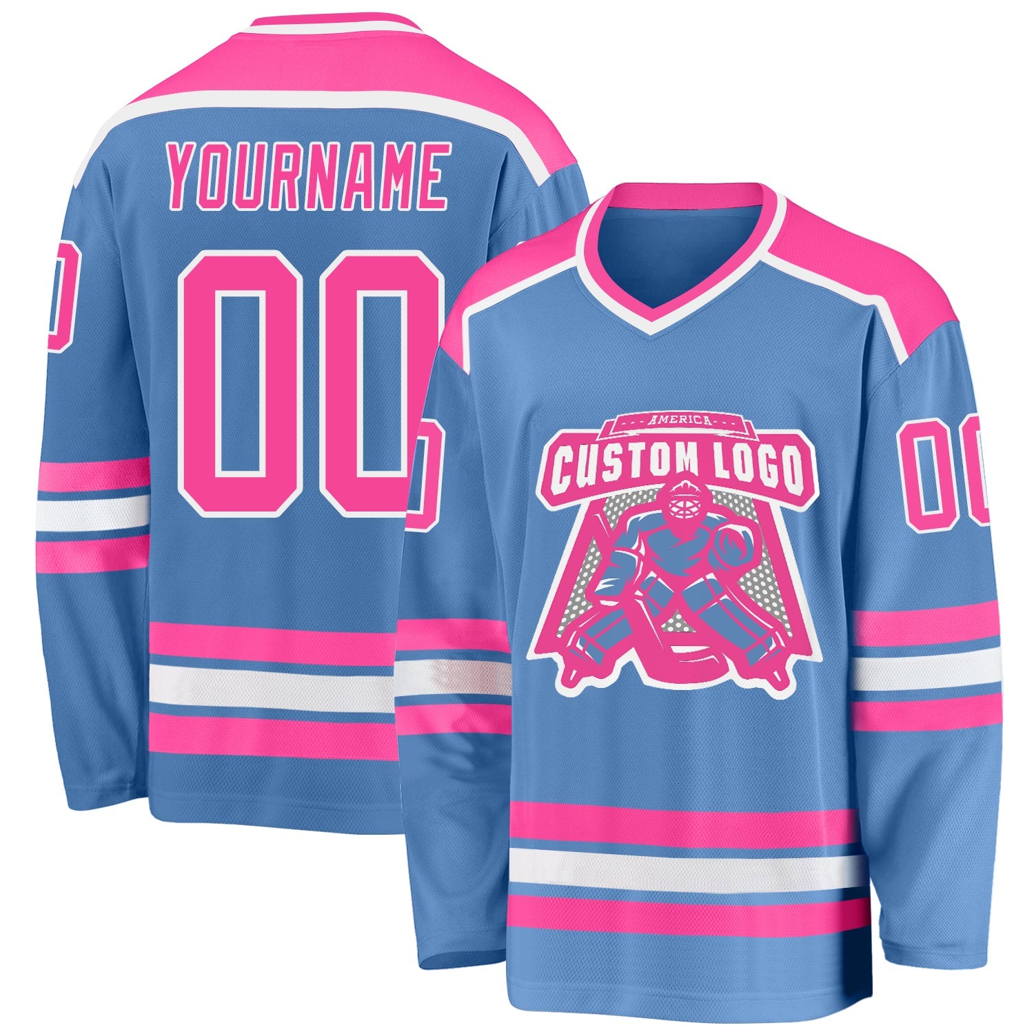 Custom Light Blue Pink-White Hockey Jersey - Main View