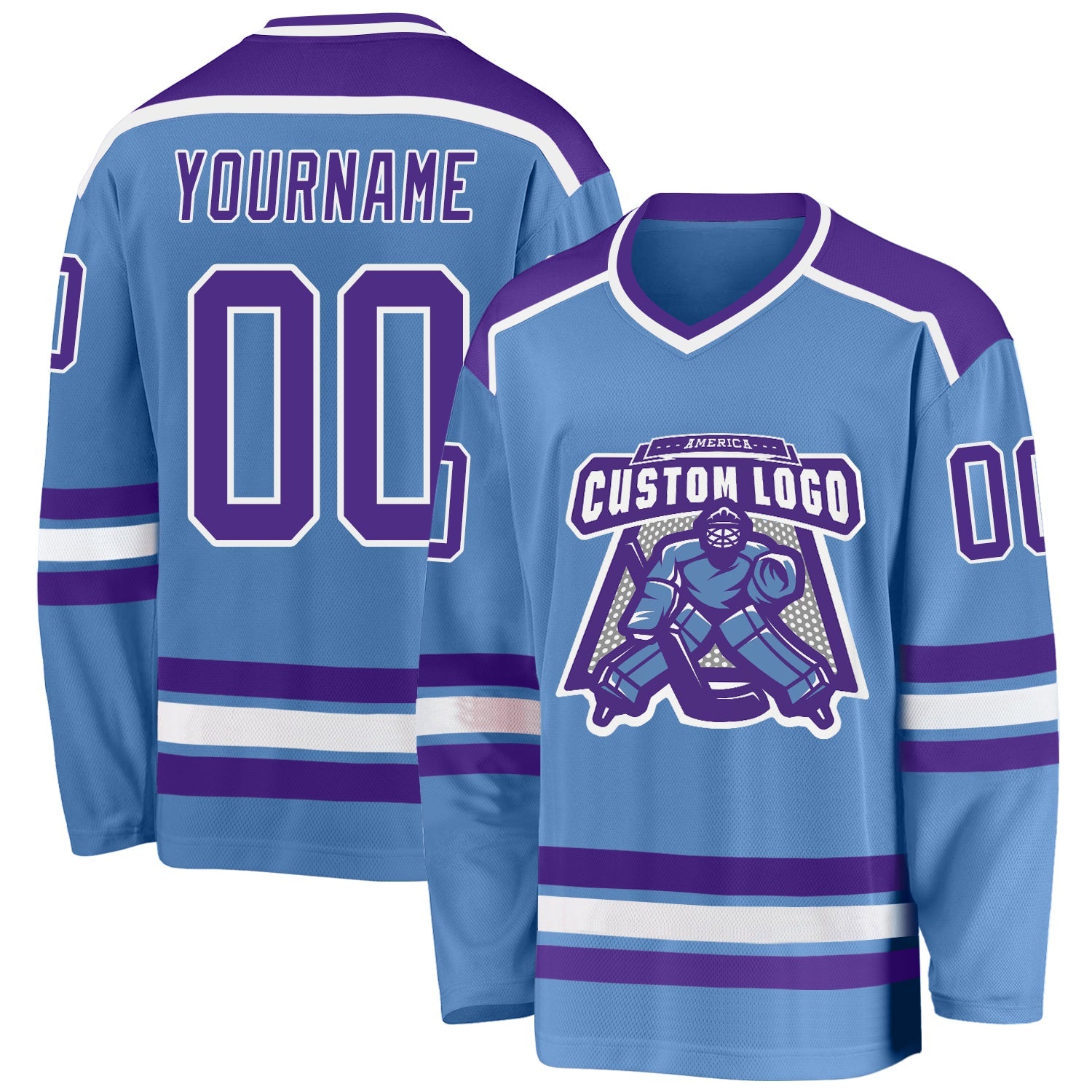 Custom Light Blue Purple-White Hockey Jersey - Main View