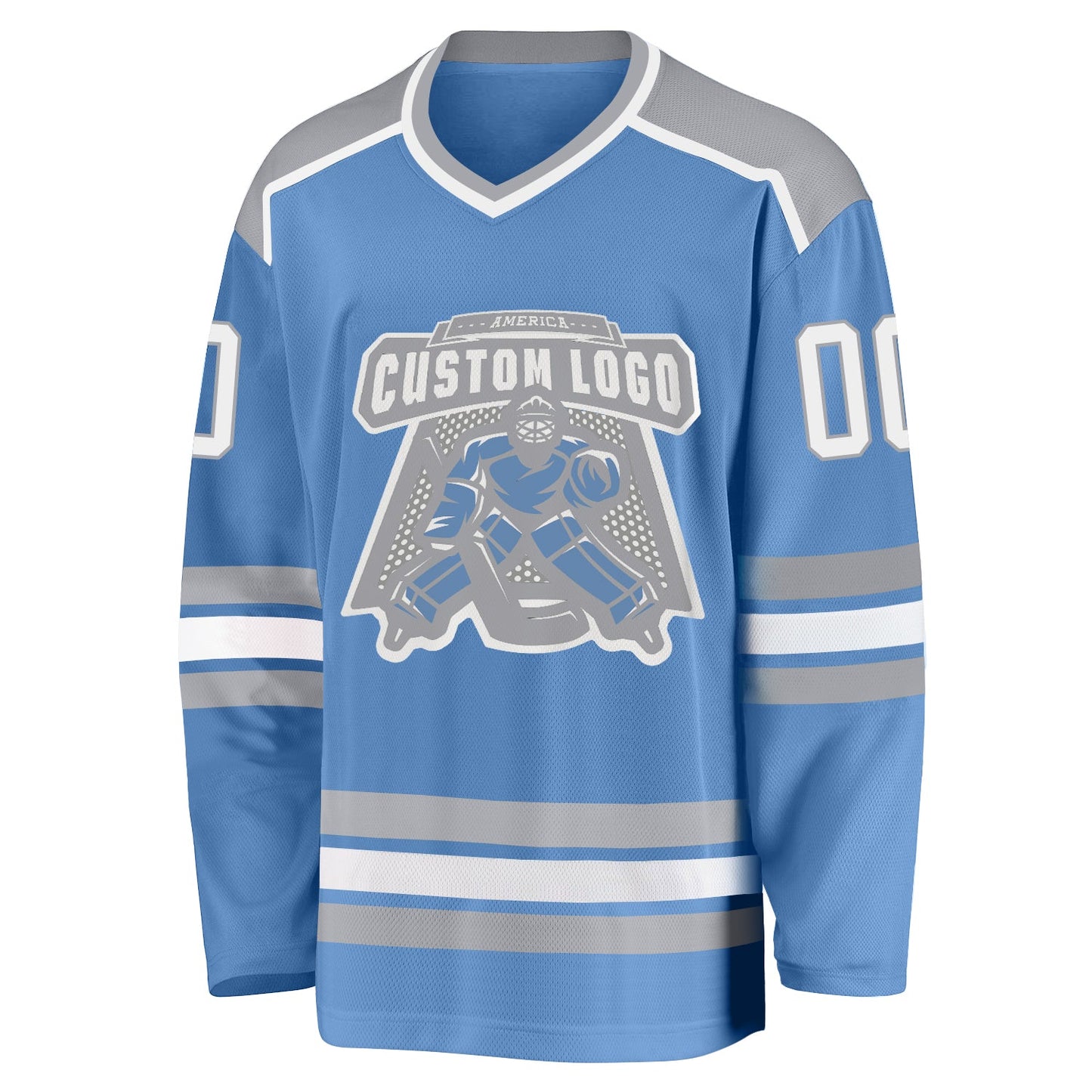 Custom Light Blue White-Gray Hockey Jersey view 2