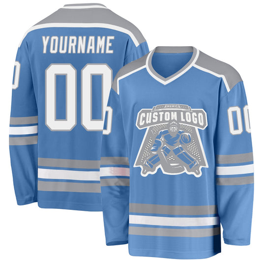 Custom Light Blue White-Gray Hockey Jersey - Main View