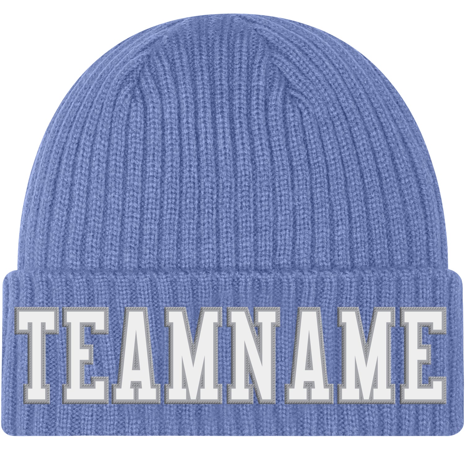 Custom Light Blue White-Gray Stitched Cuffed Knit Hat - Main View