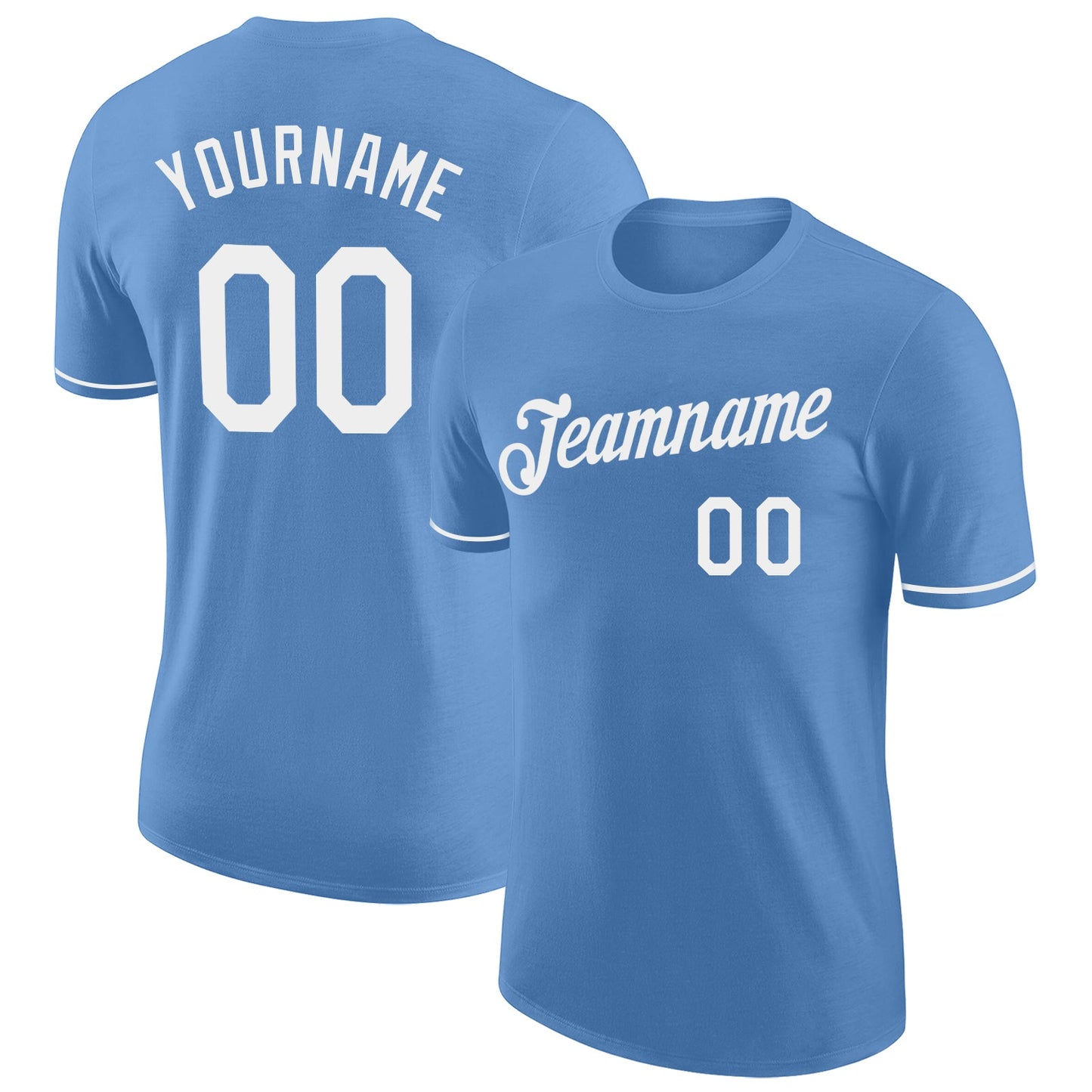 Custom Light Blue White Performance T-Shirt - Main View