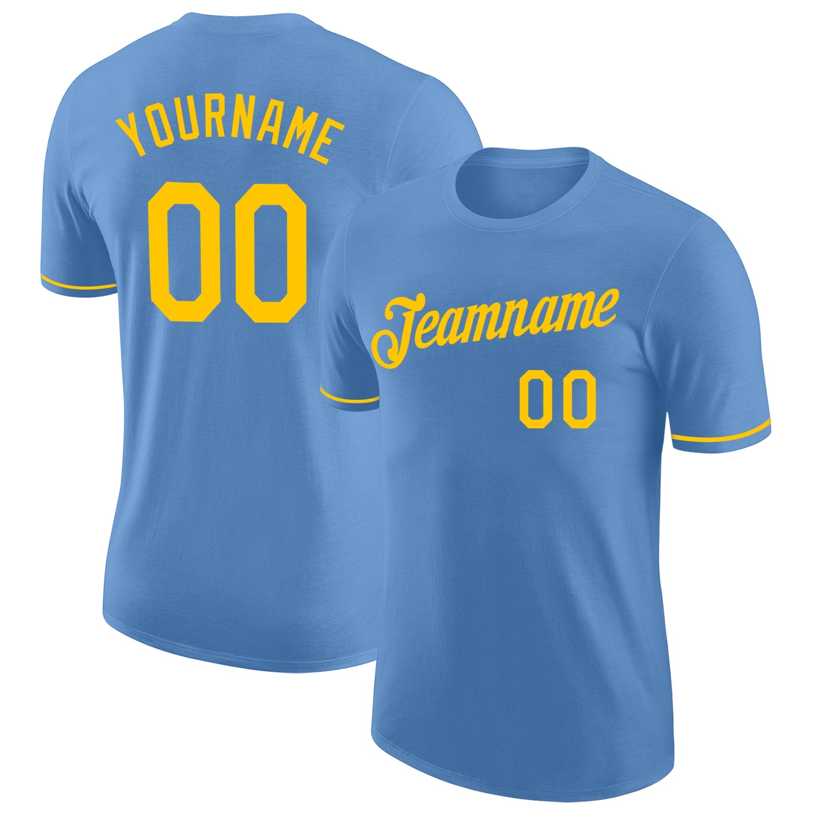 Custom Light Blue Gold Performance T-Shirt - Main View