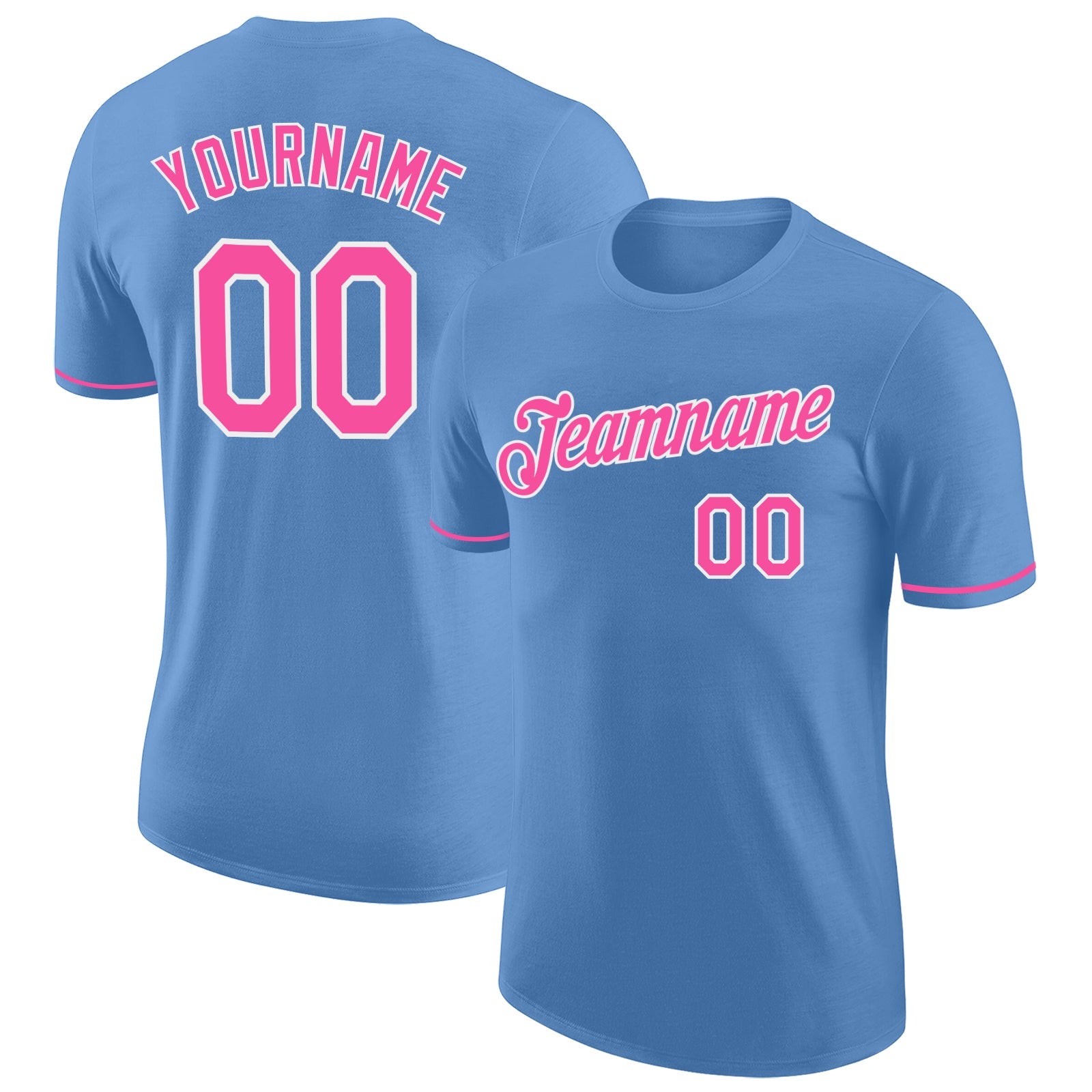 Custom Light Blue Pink-White Performance T-Shirt - Main View