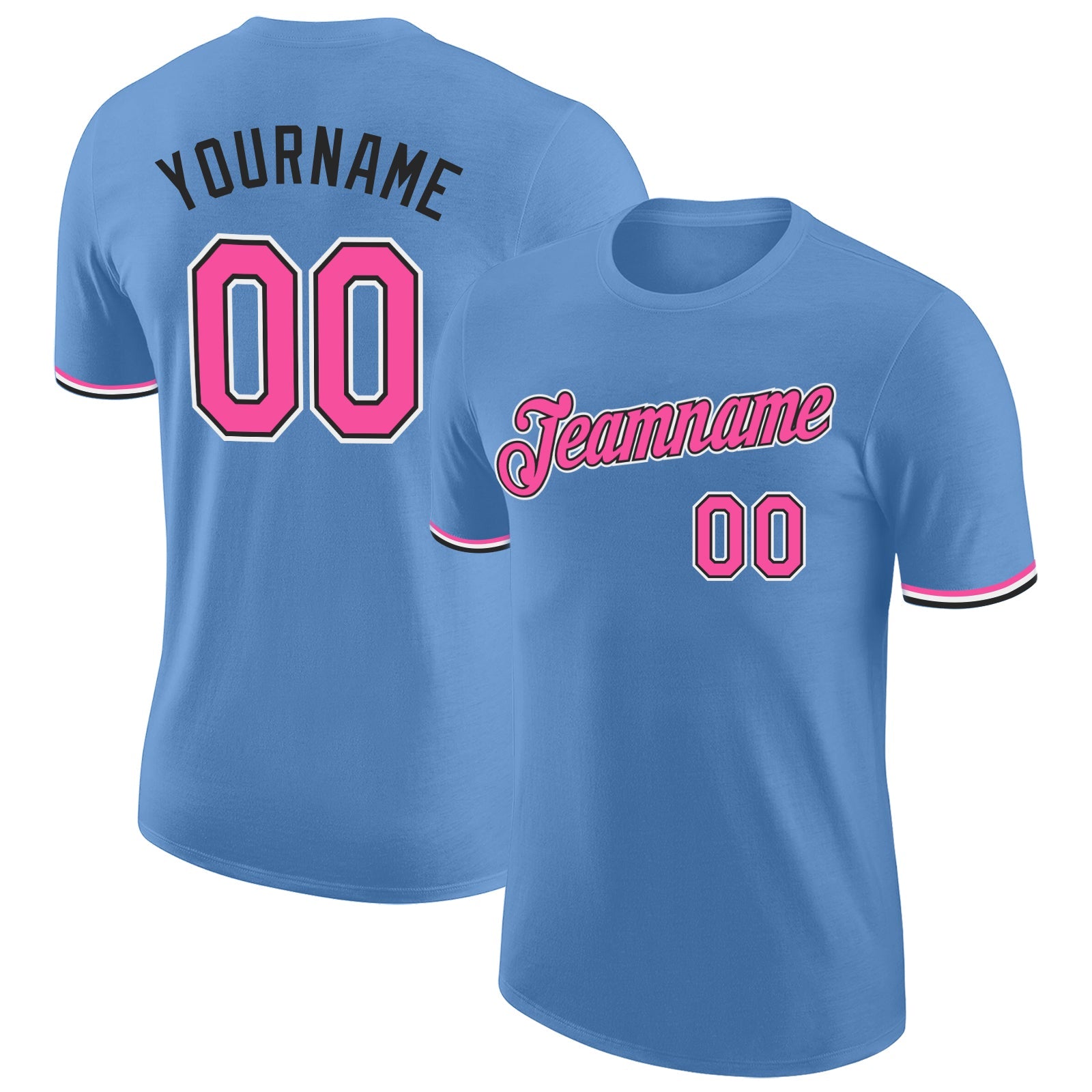 Custom Light Blue Pink-Black Performance T-Shirt - Main View
