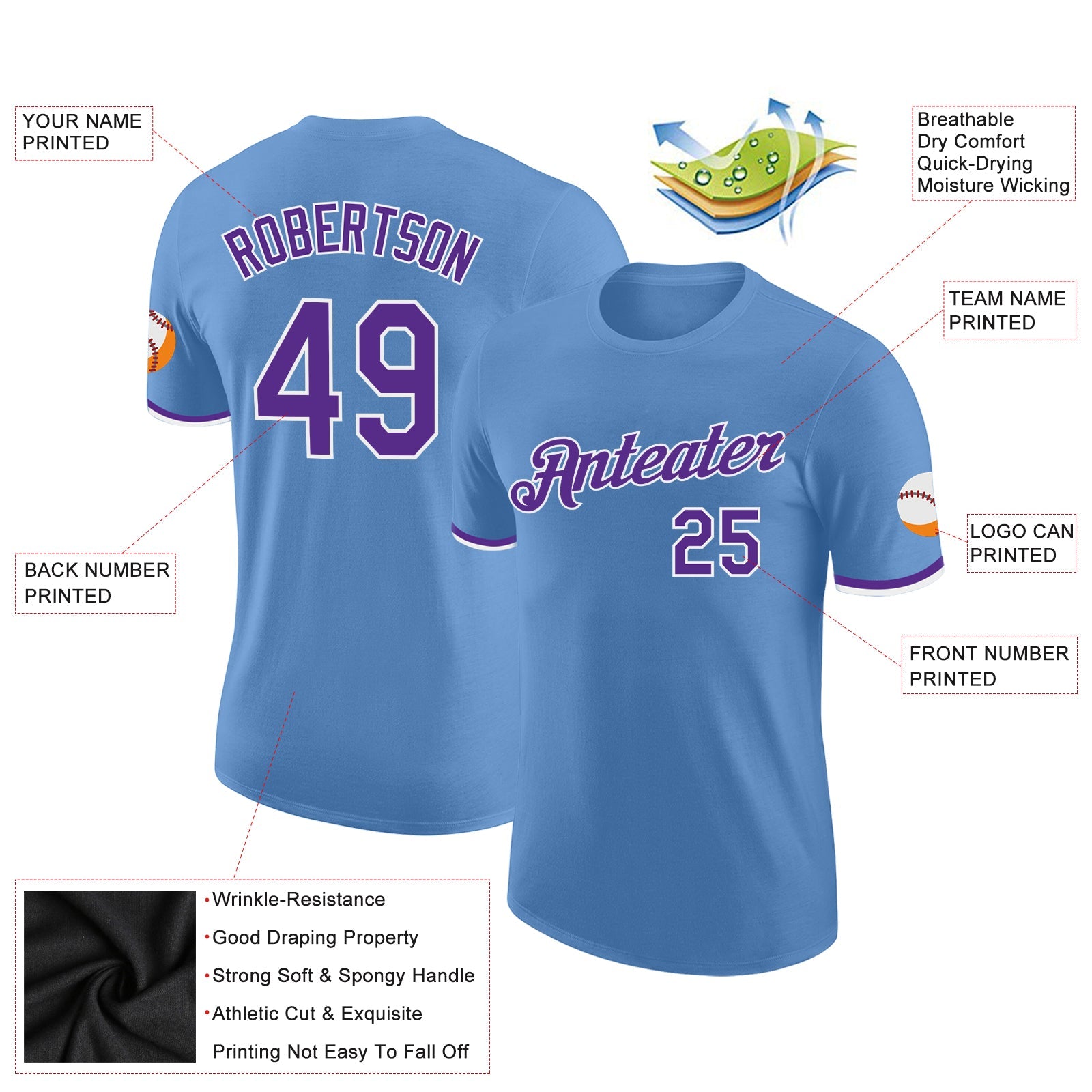Custom Light Blue Purple-White Performance T-Shirt view 2