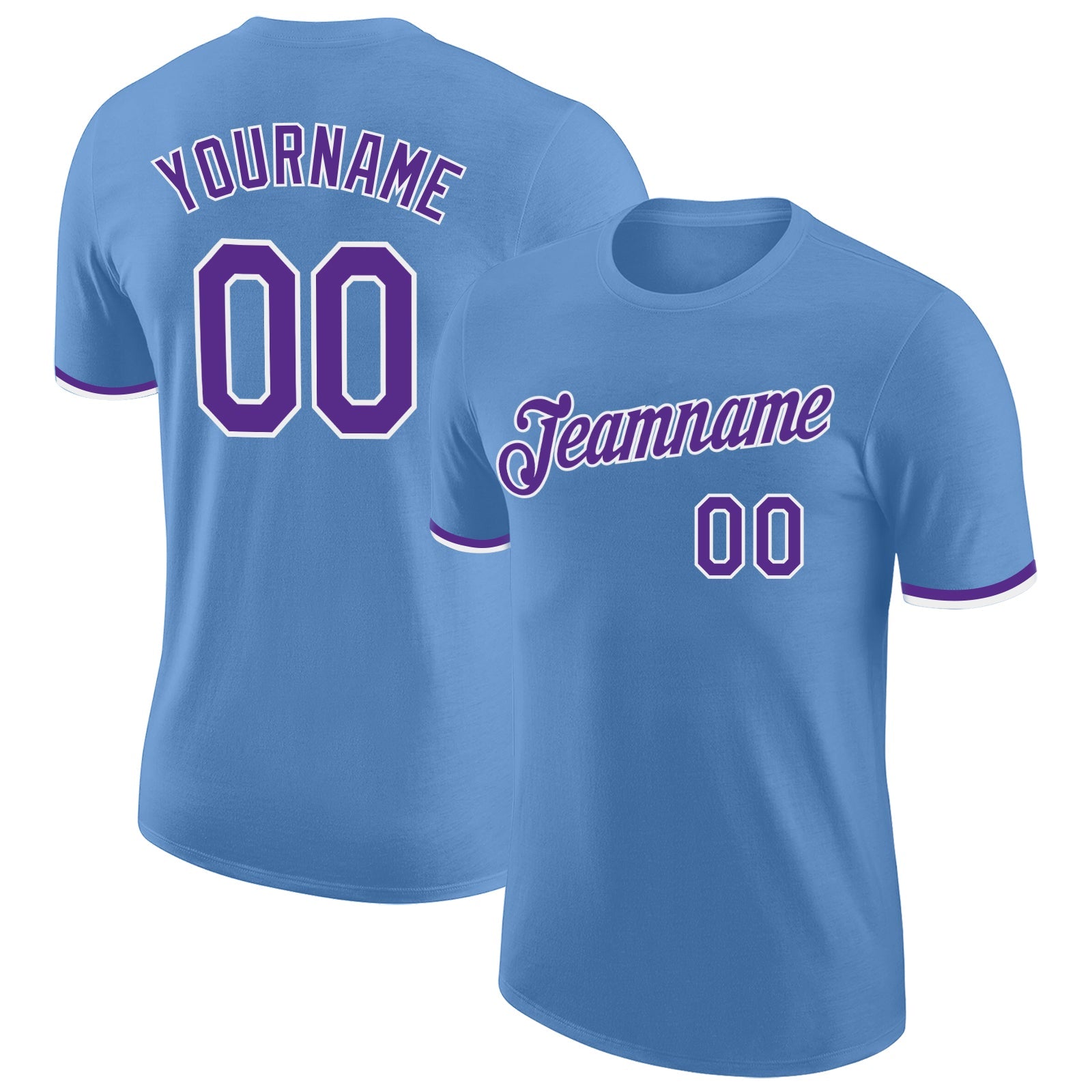 Custom Light Blue Purple-White Performance T-Shirt - Main View