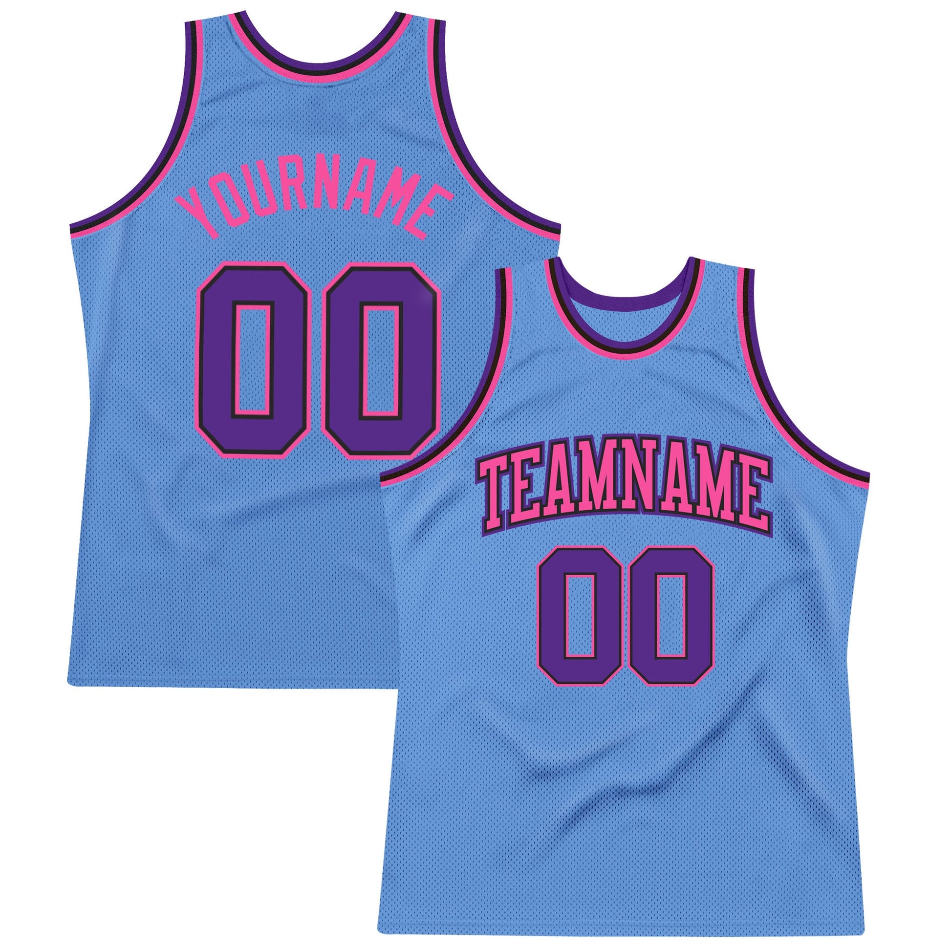 Custom Light Blue Purple Black-Pink Authentic Throwback Basketball Jersey - Main View