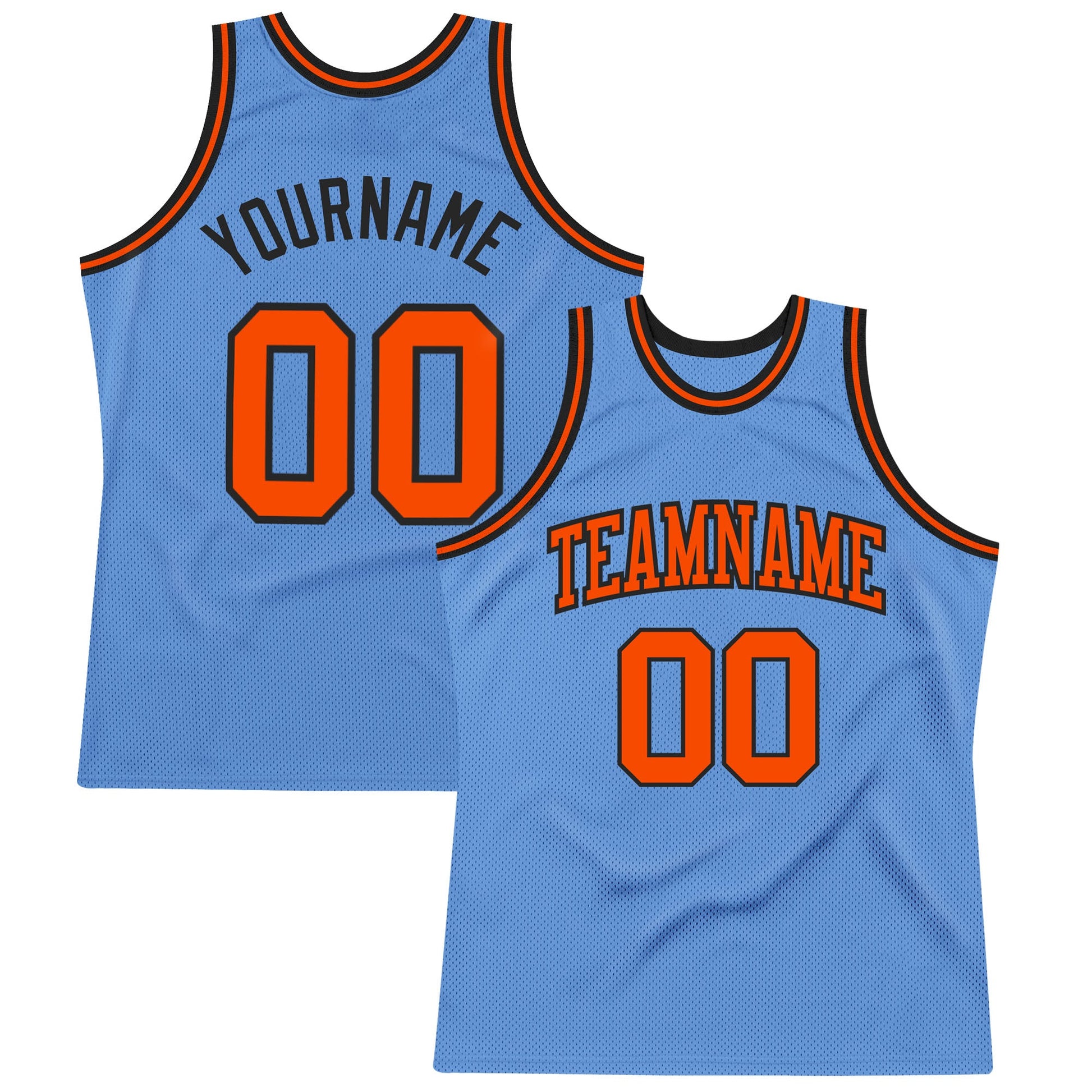 Custom Light Blue Orange-Black Authentic Throwback Basketball Jersey - Main View