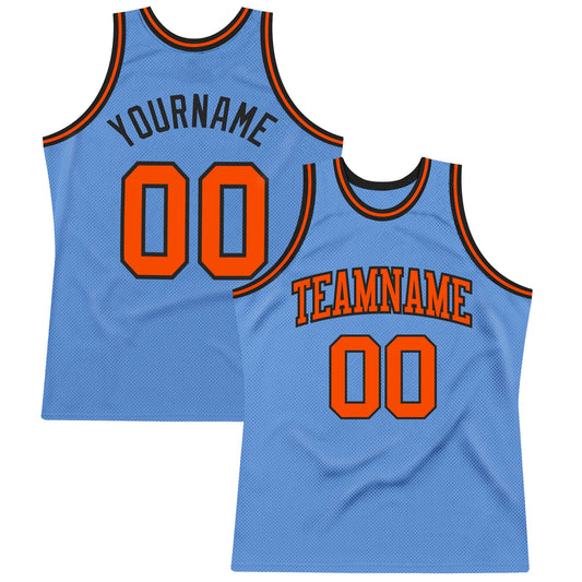 Custom Light Blue Orange-Black Authentic Throwback Basketball Jersey - Main View