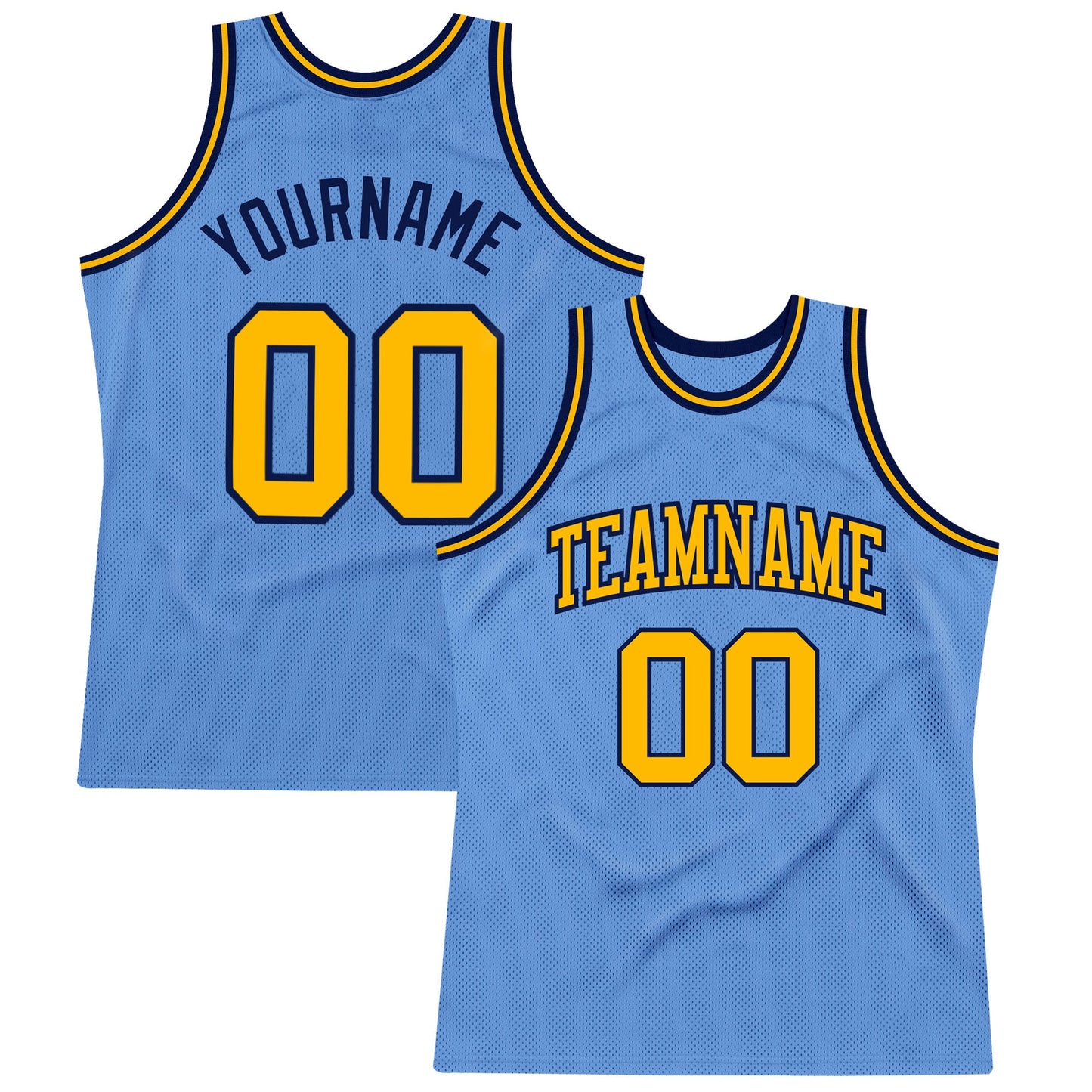 Custom Light Blue Gold-Navy Authentic Throwback Basketball Jersey - Main View