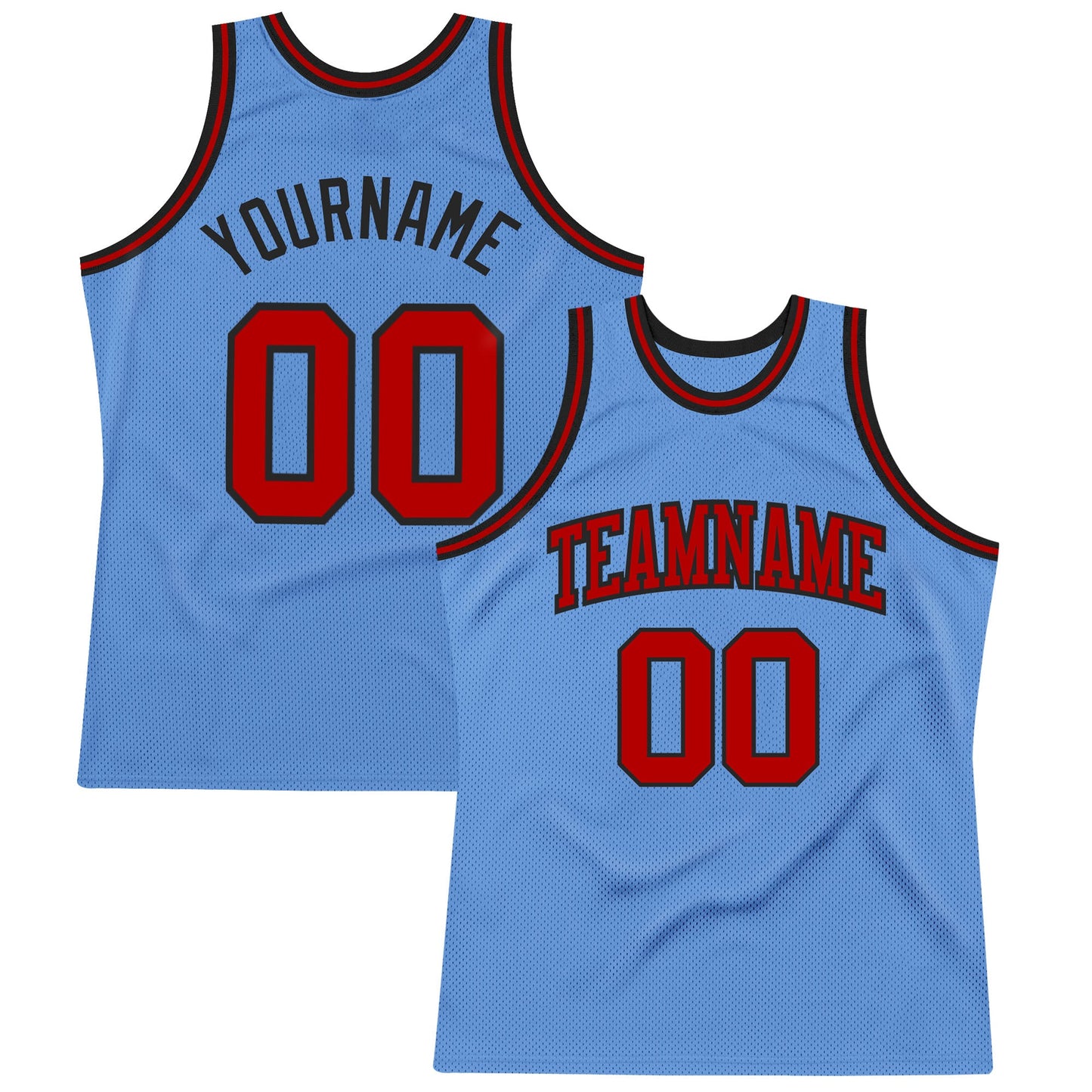 Custom Light Blue Red-Black Authentic Throwback Basketball Jersey - Main View