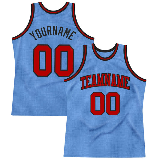 Custom Light Blue Red-Black Authentic Throwback Basketball Jersey - Main View