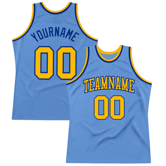 Custom Light Blue Gold-Royal Authentic Throwback Basketball Jersey - Main View