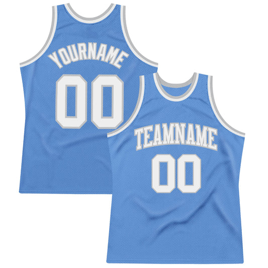 Custom Light Blue White-Gray Authentic Throwback Basketball Jersey - Main View