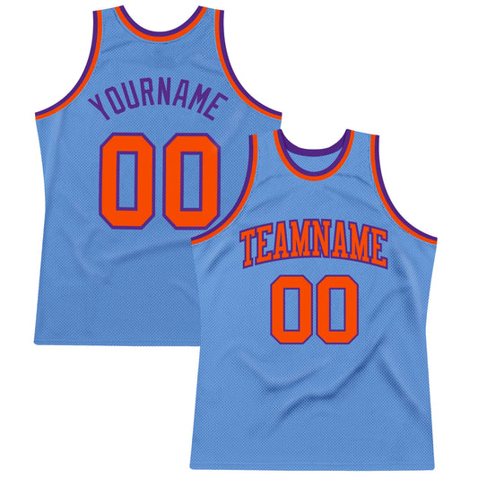 Custom Light Blue Orange-Purple Authentic Throwback Basketball Jersey - Main View