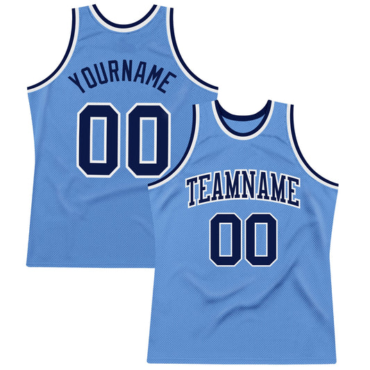Custom Light Blue Navy-White Authentic Throwback Basketball Jersey - Main View