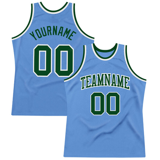 Custom Light Blue Green-White Authentic Throwback Basketball Jersey - Main View