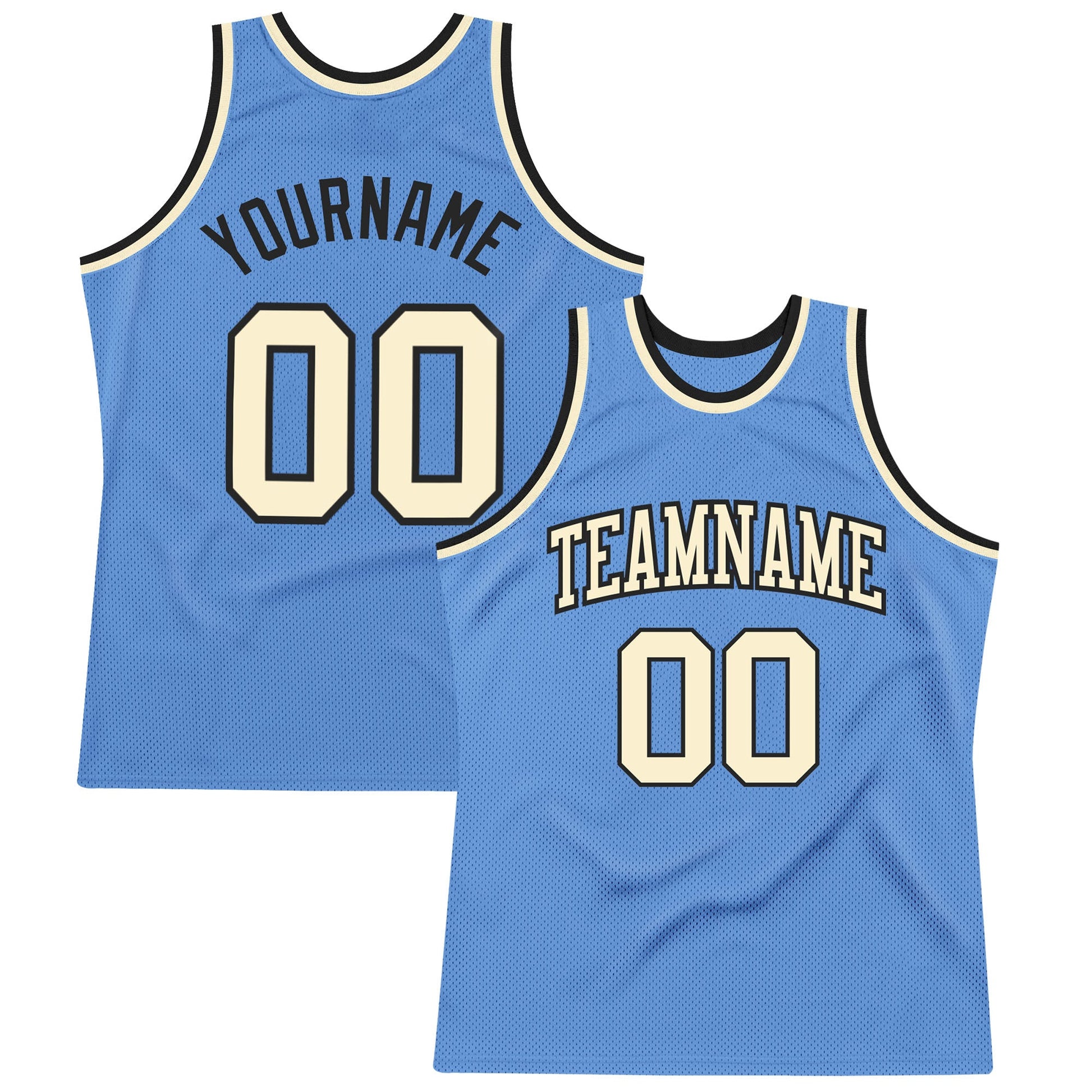 Custom Light Blue Cream-Black Authentic Throwback Basketball Jersey - Main View