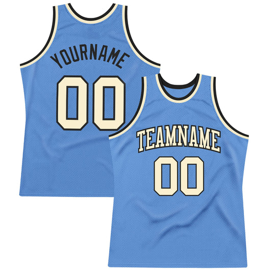 Custom Light Blue Cream-Black Authentic Throwback Basketball Jersey - Main View