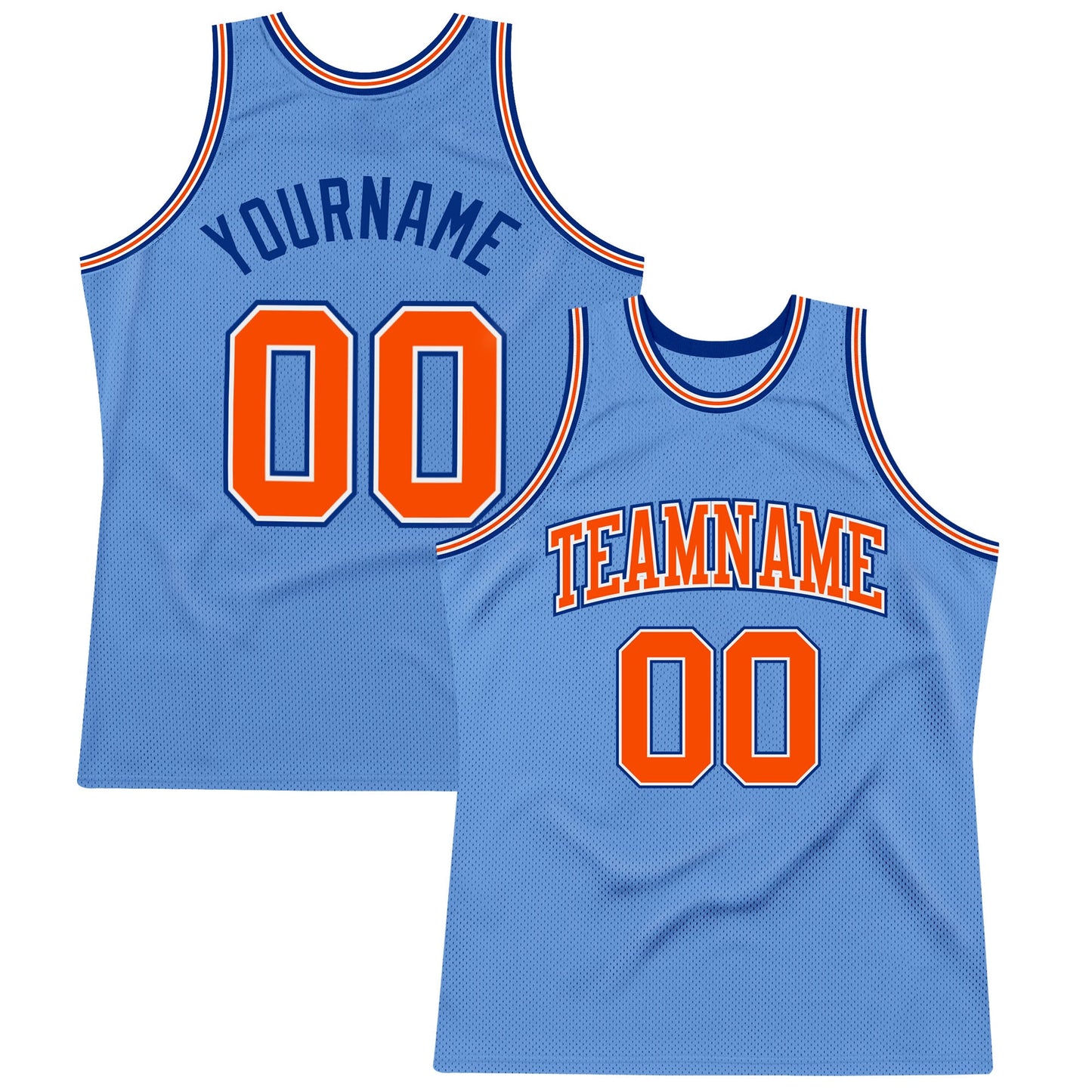 Custom Light Blue Orange-Royal Authentic Throwback Basketball Jersey - Main View