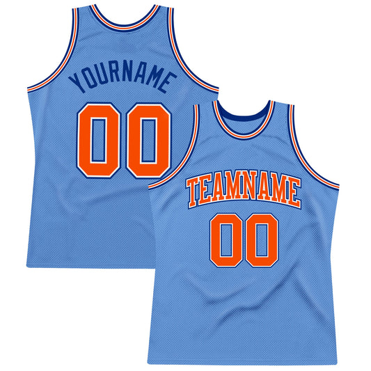 Custom Light Blue Orange-Royal Authentic Throwback Basketball Jersey - Main View