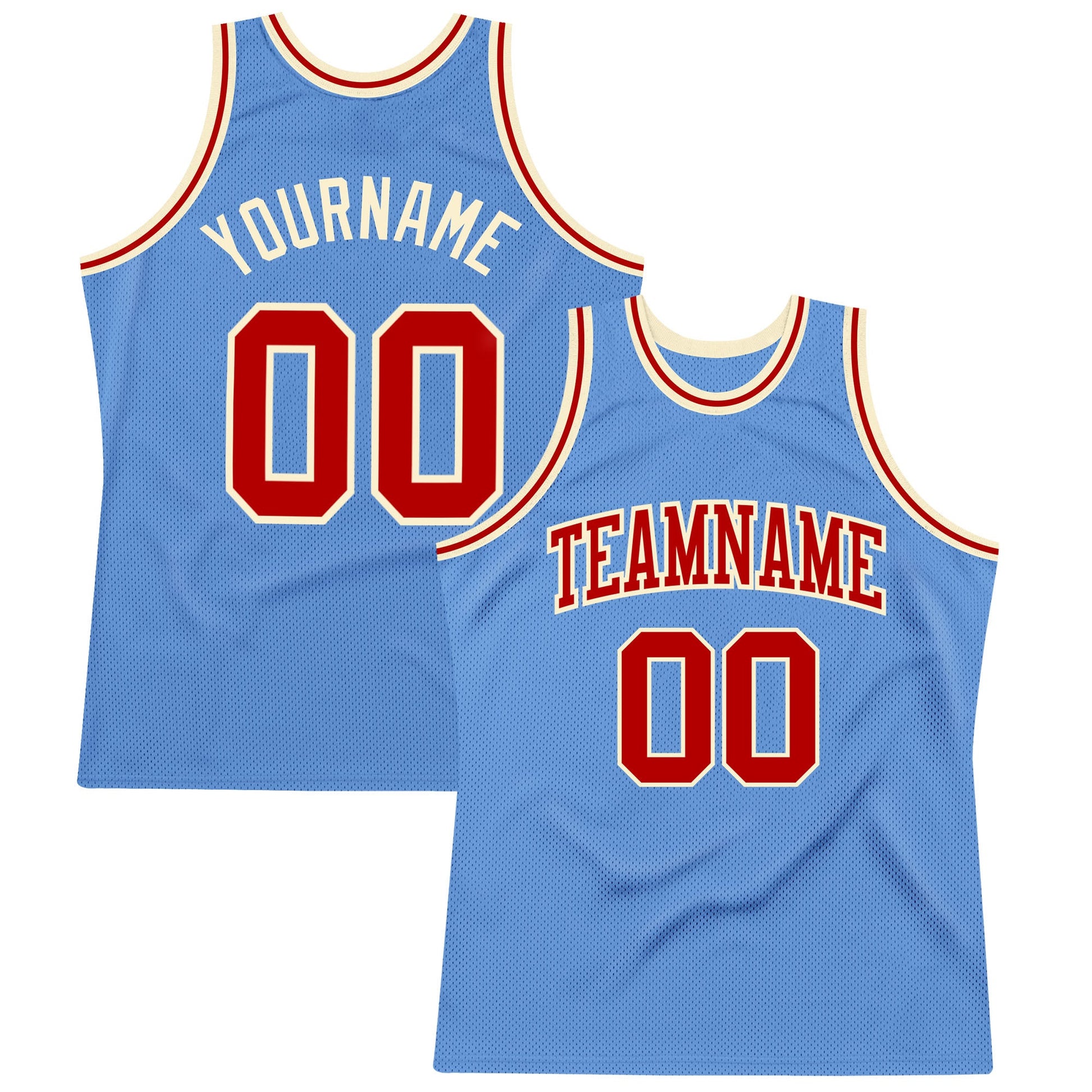Custom Light Blue Red-Cream Authentic Throwback Basketball Jersey - Main View
