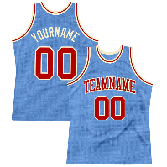 Custom Light Blue Red-Cream Authentic Throwback Basketball Jersey - Main View