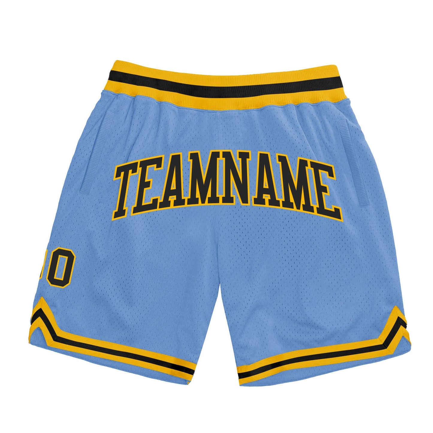 Custom Light Blue Black-Gold Authentic Throwback Basketball Shorts - Main View