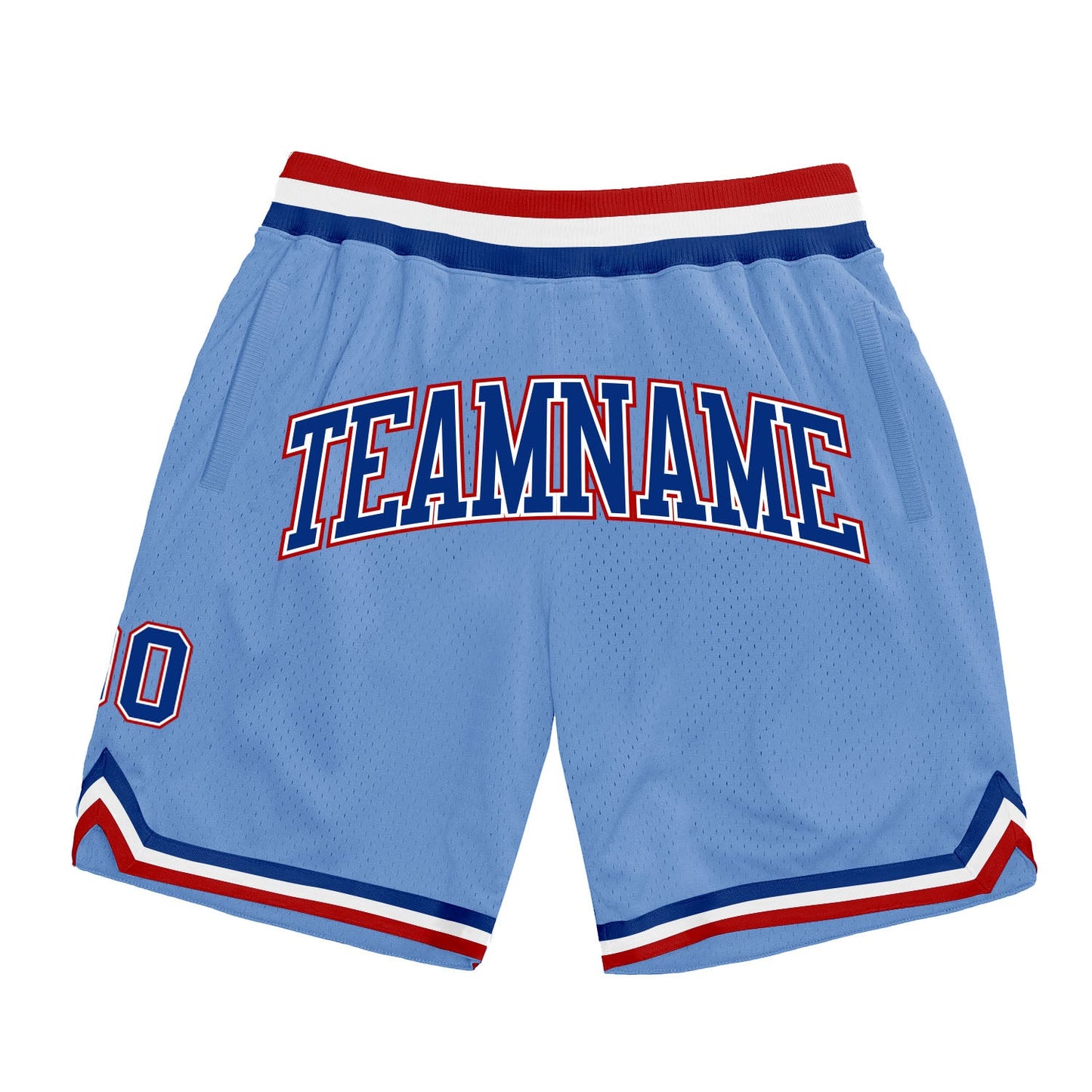 Custom Light Blue Royal-Red Authentic Throwback Basketball Shorts - Main View